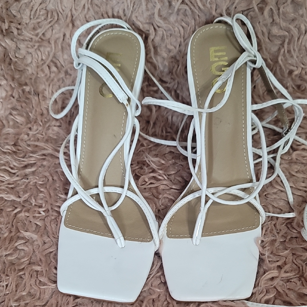 EGO White Strappy Square-Toe Heels